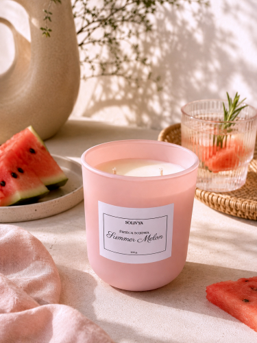 Świeca sojowa melonowo-arbuzowa Summer Melon 200 g w pastelowym różowym szkle – Solivya