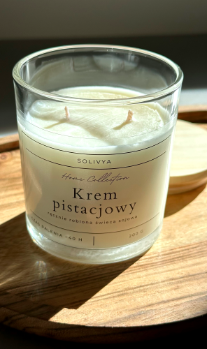 Świeca sojowa Krem Pistacjowy 200 g w eleganckim szkle – Solivya