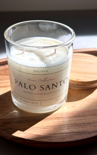 Świeca sojowa Palo Santo 200 g w eleganckim szkle – Solivya