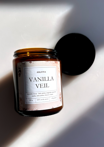 Vanilla Veil świeca zapachowa sojowa 200 g Solivya w ciemnym szkle – kolekcja Evening Ritual