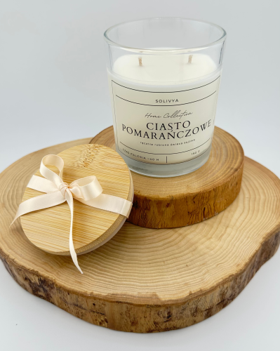 świeca sojowa zapachowa ciasto pomarańczowe w szkle Solivya