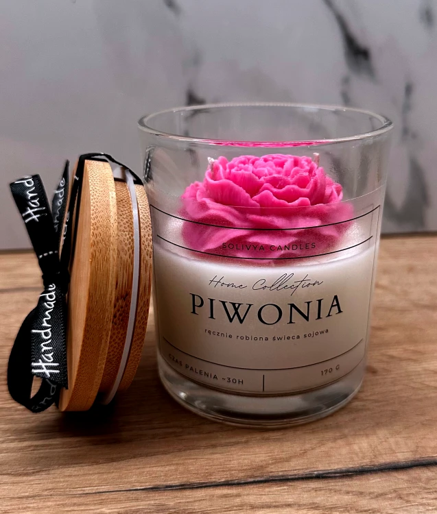 świeca sojowa piwonia w szkle dekoracyjna kwiatowa 170 g solivya