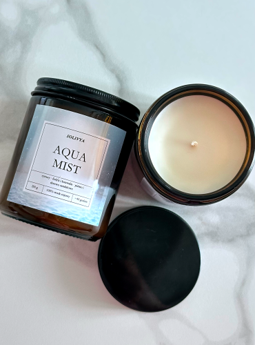 Aqua Mist ręcznie robiona świeca zapachowa sojowa 200 g – detal wosku i knota