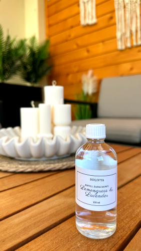Refill Lemongrass &amp; Lavender 100 ml do dyfuzora zapachowego Solivya – świeża i relaksująca kompozycja z trawą cytrynową, lawendą oraz subtelną nutą jodły.