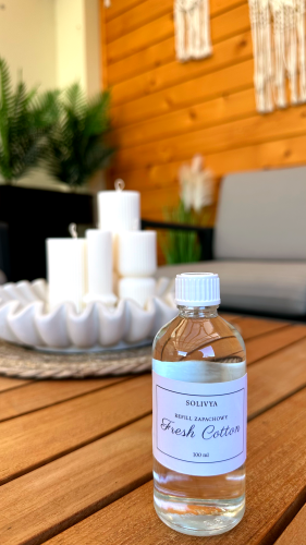 Refill Fresh Cotton 100 ml do dyfuzora zapachowego Solivya – świeża i elegancka kompozycja z nutami bergamotki, limonki oraz miękkiego piżma.