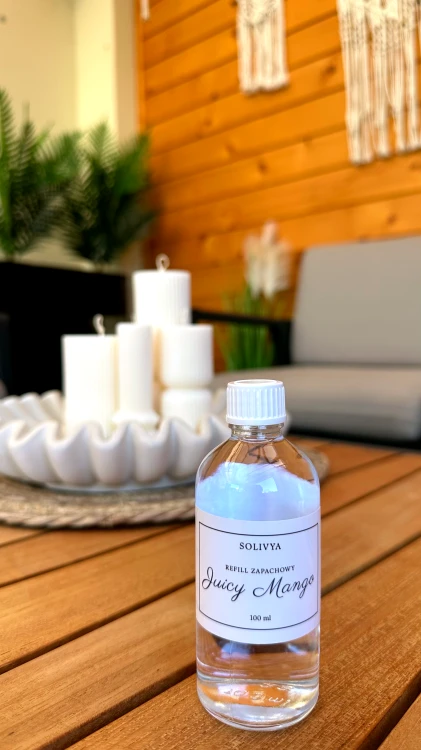 Refill Juicy Mango 100 ml do dyfuzora zapachowego Solivya – soczysta egzotyczna kompozycja inspirowana dojrzałym mango z nutami moreli i miodu.