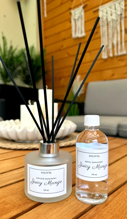 Dyfuzor zapachowy Juicy Mango + Refill 2x100 ml marki Solivya z soczystą egzotyczną kompozycją inspirowaną dojrzałym mango.