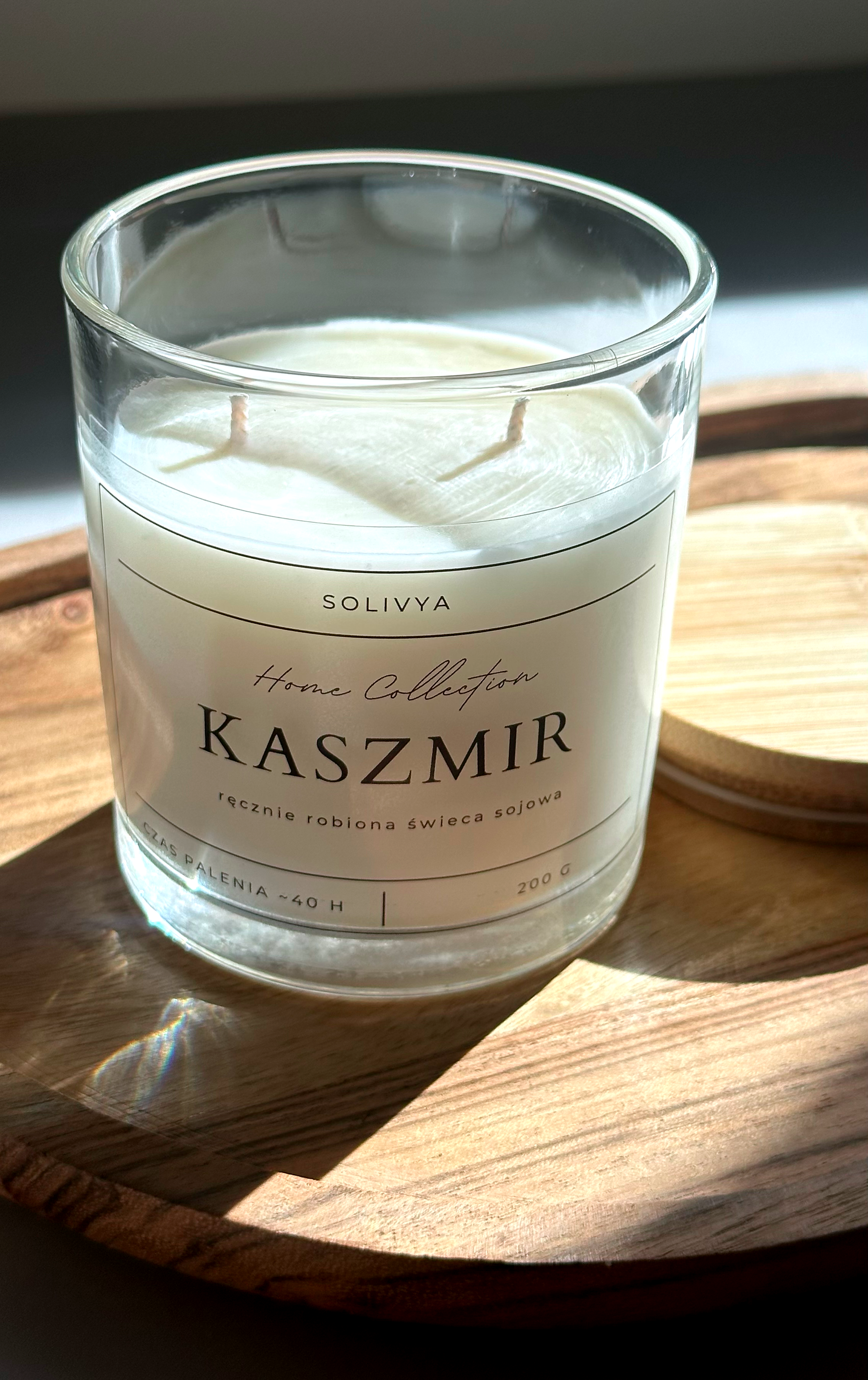 Świeca sojowa zapachowa w szkle duża 200 g – Kaszmir – Solivya