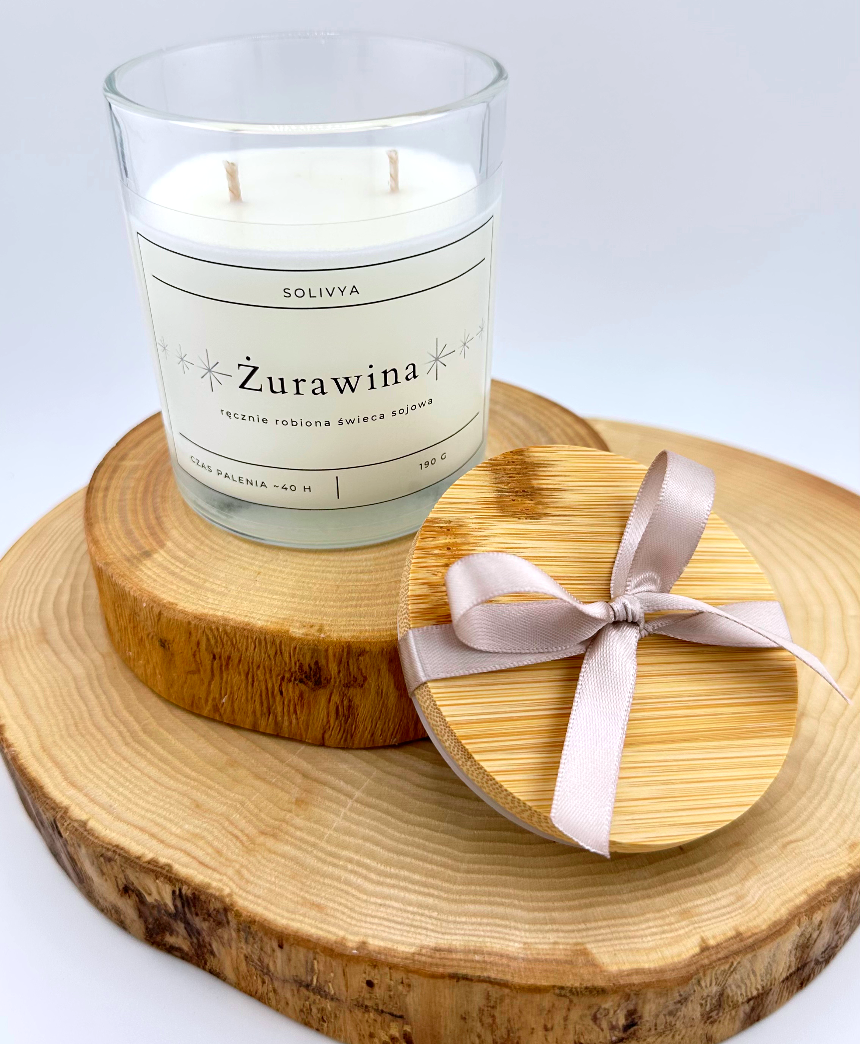Świeca sojowa zapachowa w szkle duża 190 g – Żurawina – Solivya